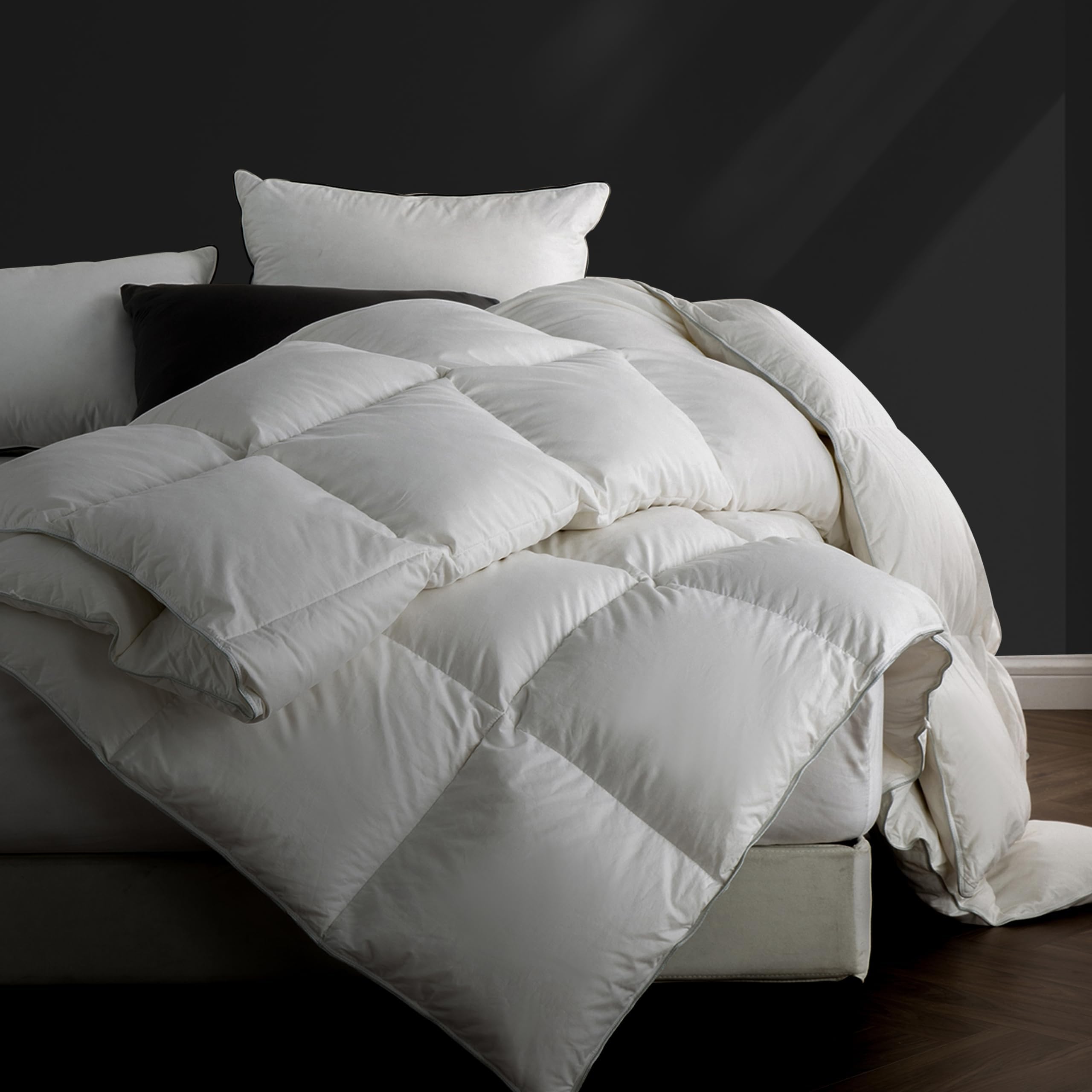 Bpc Luxury Feathers Down Comforter King Size - Cloud Fluffy 750 Fill Power Duvet Insert For All Seasons, Ultra-Soft Egyptian Cot